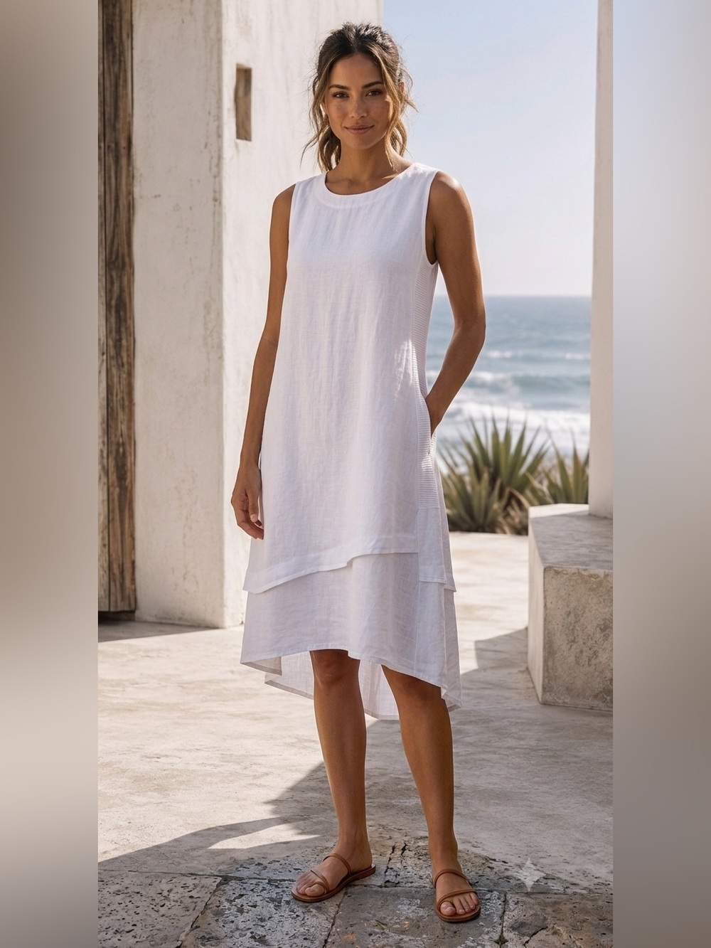 Cut Loose linen dress stretch knit sides asymmetrical hem minimalist 100% Linen